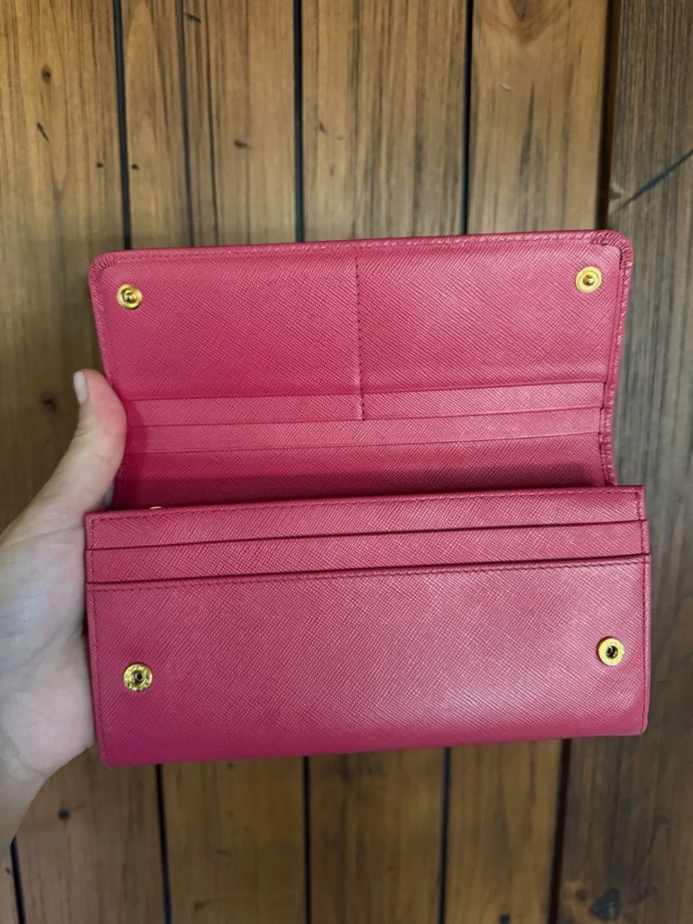 Prada Fucsia Saffiano Leather Bow Continental Wallet - Picture 2 of 9